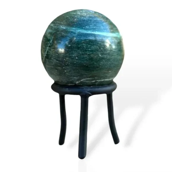 Nephrite Jade Crystal Sphere Green Chakra Stone Includes Tall Black Metal Stand - Picture 12 of 16